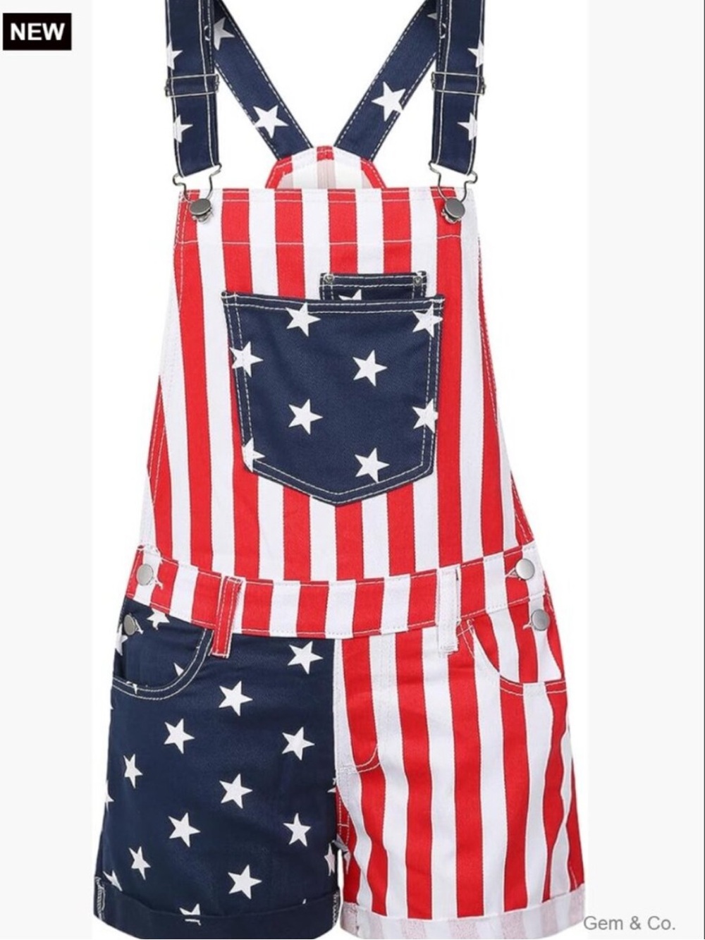 Patriotic American Flag Star & Stripe Short Overalls & white tube top small